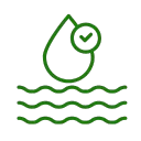 Figura de una gota con contornos verdes en un fondo transparente que representa uno de los equipos de tratamiento de agua.